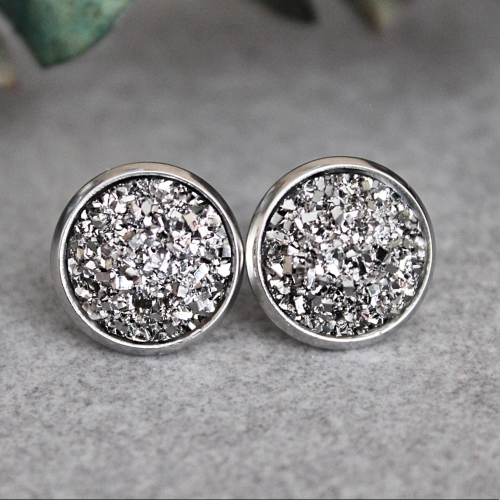 Gunmetal Earring, Gunmetal Stud Earring, Grey Stud